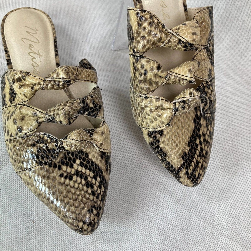 Matisse Slides Women Sz 6 Beige Snake Print Knotted Leather Mule Sandals - Picture 2 of 5